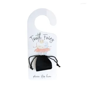 Bolsas de almacenamiento Señal de la puerta de hada de dientes de madera con bolsa de recogida alentar un regalo para niños