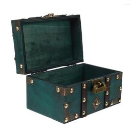 Sacs de rangement Boîte en bois Boîte de bijoux coffre POP Prop Pirate Pirate Treasure Trinket Case Boîtes