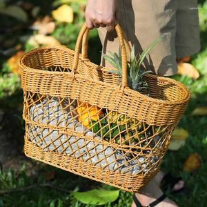 Bolsas de almacenamiento tejidas de plástico para picnics y salidas Organizador de maquillaje colgante Bolsa de viaje hecha a mano Canasta de compras para mujeres