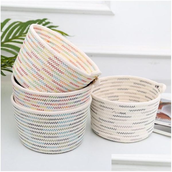 Sacs de rangement Panier de style tissé Colorf Coton Corde Bin Organisateur pour le bureau à domicile Petits objets 18x13x22cm DC120 Drop Livraison Jardin H DHXHT