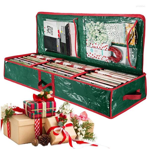 Bolsas de almacenamiento, organizador de envoltura de papel para envolver con bolsillos debajo de la cama, soporte de decoración navideña para cinta y regalos