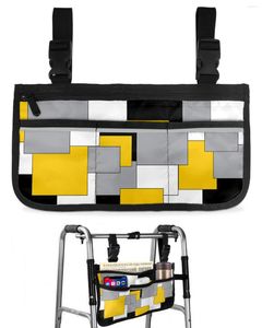 Sacs de rangement jaune gris noir patchwork art abstrait sac de fauteuil roulant de style médiéval accoudoir côté pochette de scooter électrique