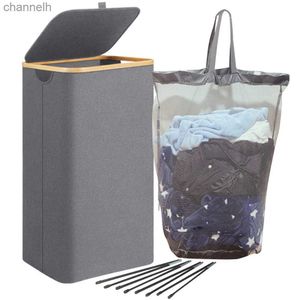 Paniers de rangement 100L Panier à linge pliable avec poignée en bambou et sac de doublure détachable de couvercle adapté aux pièces de dortoirs de chambres yq240407