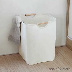 Paniers de rangement 1pc panier de rangement pliable pour vêtements sales avec manche en bois panier à linge grand panier à linge fournitures ménagères R230720