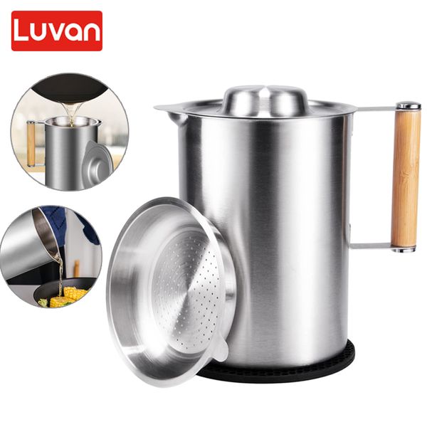 Paniers de rangement 2L Pot de filtre à huile avec couvercle Échelle en acier inoxydable Maille fine Lard Bacon Graisse Conteneur Passoire Gadget de cuisine Outil de cuisson 230627