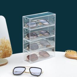 Paniers de rangement Boîte en verre à tiroir transparent en acrylique blanc à 4 couches utilisée pour les cosmétiques de magasin lunettes papeterie jouets bijoux stylos etc.