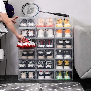 Paniers de rangement 6pcsset plier chaussures en plastique étui épaissi tiroir transparent boîtes à chaussures empilable boîte organisateur boîte à chaussures 230607