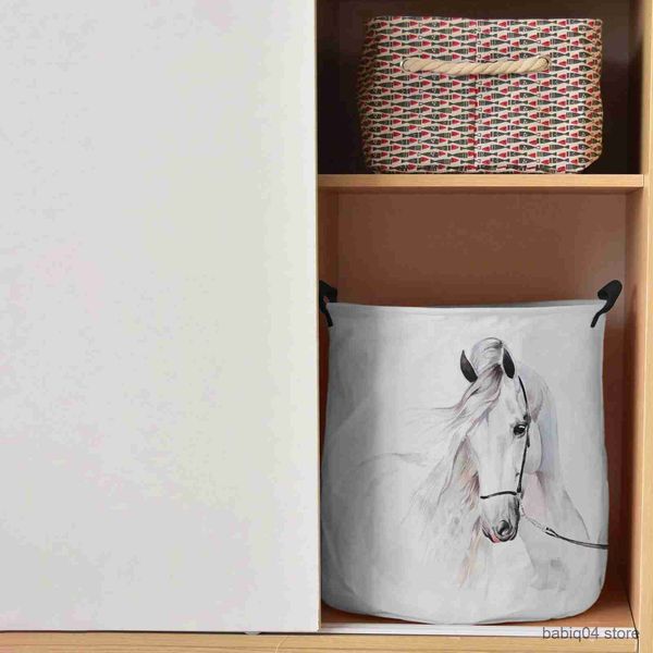 Paniers De Rangement Animal Cheval Aquarelle Peinture Sale Panier À Linge Pliable Étanche Maison Organisateur Panier Vêtements Enfants Jouet Panier De Rangement R230720