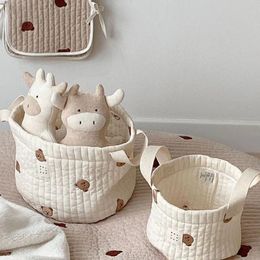 Opslagmanden babyzakken schattige beren borduurwerk luier mode kar katoen mama voor geboren luiers speelgoed organisatoren 230510