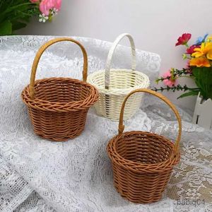 Paniers de rangement panier fleur fille paniers mariage tissé er poignée rotin pâques mariages stockage rustique bonbons blanc pique-nique saule