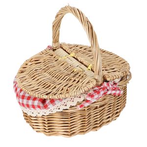 Cestas de almacenamiento Cesta Almacenamiento de picnic Mimbre Wovenrattan Cesto Contenedores Tapas Flor Fruta Cestas de pasto marino Willow Servir Pan Contenedor de juguete Boda 230310