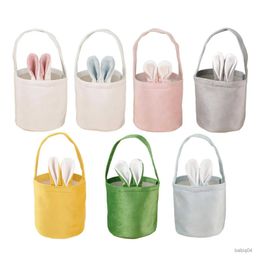 Cestas de almacenamiento Cesta con orejas de conejito Bolsas de regalo para fiestas infantiles Suministros para fiestas Baby Showers Cesta reutilizable para huevos de Pascua Regalo de Pascua Bolsa de asas de conejo de Pascua