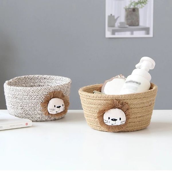 Paniers De Rangement Animaux De Bande Dessinée Tissé À La Main Panier De Rangement De Bureau Jouets Petite Chose Organisateur Divers Boîte De Rangement Paniers À Linge 16 * 9CM 230417