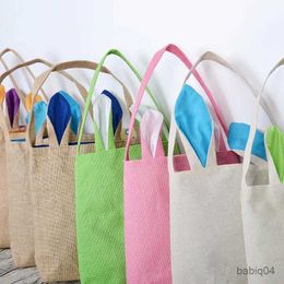 Paniers de rangement Oreilles de lapin de dessin animé Sacs-cadeaux pour enfants Panier de bonbons Sacs en lin Sac en tissu Sacs de faveurs de fête d'anniversaire de Pâques Sacs de décoration du jour de Pâques