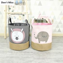 Paniers de rangement Panier à linge pliable dessin animé lapin paniers de rangement grand tissu de lin imperméable maison jouet vêtements stockage baril organisateur 220912