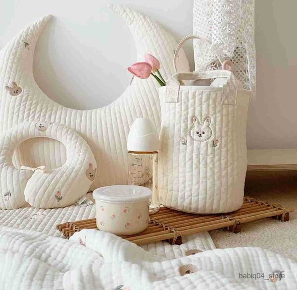 Paniers De Rangement Coton Bébé Poussette Mignon Ours Lapin Broderie Sac De Stockage De Mode Sac Suspendu Nouveau-Né Couches Jouets Poche R230726