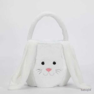 Paniers de rangement Mignon lapin de Pâques panier longue oreille en peluche sac à main oeufs bonbons paniers joyeux pâques fête décor pour enfants sac fourre-tout à fond rond