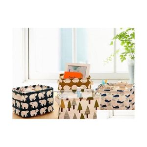 Paniers de rangement Mignon Impression Coton Linge Organisateur De Bureau Divers Boîte Armoire Sous-Vêtements Panier De Noël Cadeau Drop Livraison Maison Dhl7K