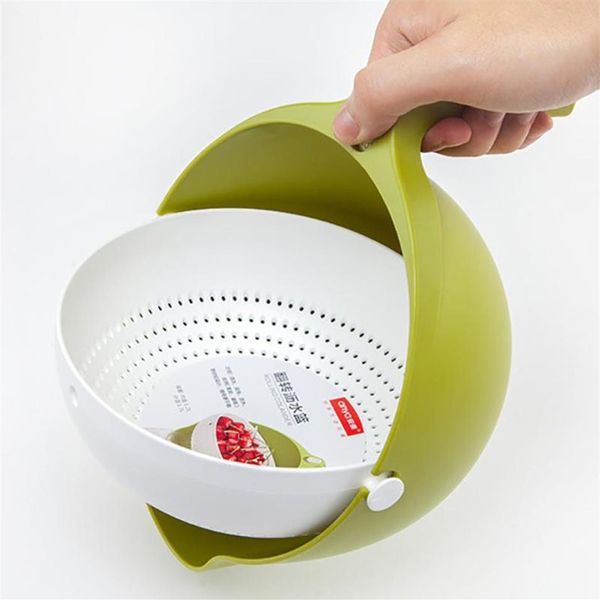 Cestas de almacenamiento Cesta de drenaje doble Tazón Lavado de arroz Fregadero de cocina Colador Fideos Verduras Fruta Gadget Colador Coladores de 286 m