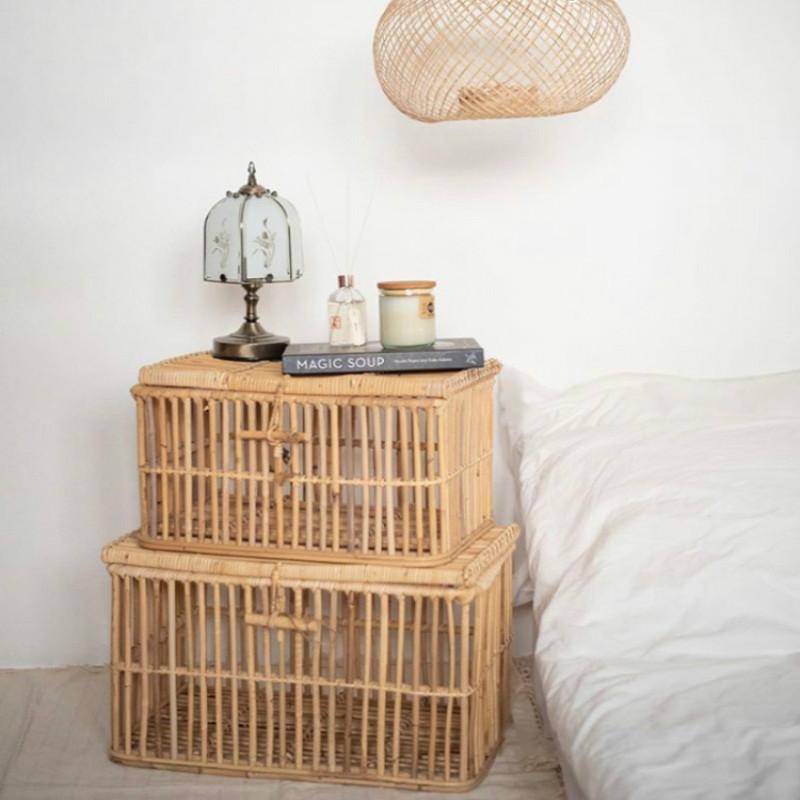 Storage Baskets Fashion Rectangular Rattan Basket With Lid Shelf Hand-woven Debris Box Organizer Kitchen