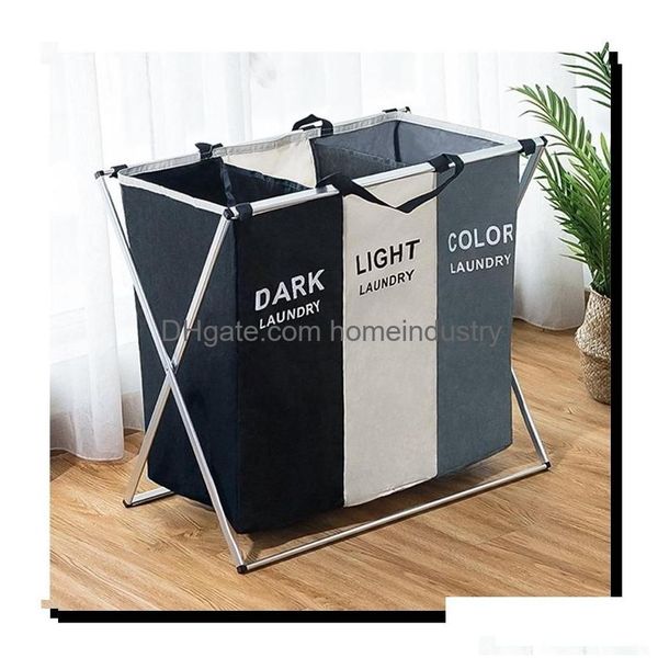 Paniers de rangement pliable sale panier à linge organisateur X-forme imprimé pliable trois grille maison panier trieur grand T200115 Drop D Dherw