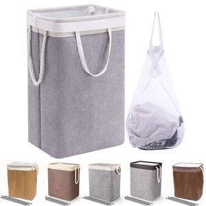 Paniers de rangement pliable tissu à linge sale pour vêtements jouets imperméable grand panier avec sac en filet organisateur de salle de bain 221118