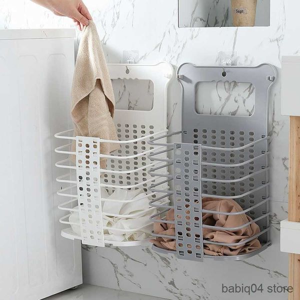 Paniers de rangement Panier à linge sale pliant panier en plastique panier à linge sans poinçon jouets collations finition panier de rangement de salle de bain R230720