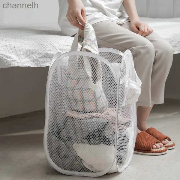 Paniers de rangement Organisateur de panier à linge pliant utilisé pour vêtements sales vêtements de salle de bain sacs de rangement en maille ménage