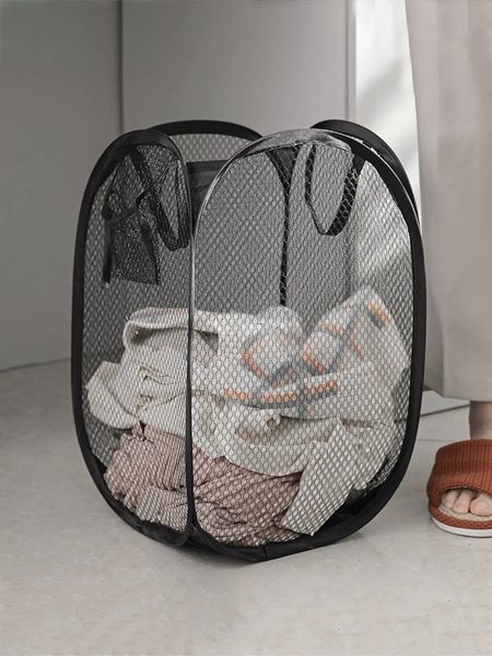 Paniers de rangement Pliant panier à linge organisateur pour vêtements sales salle de bain maille sac ménage tenture murale cadre seau 231019