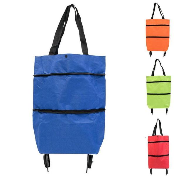 Paniers De Rangement Pliant Shopping Pull Cart Trolley Sac Avec Roues Sacs Pliables Réutilisable Épicerie Organisateur De Nourriture Légumes 230613