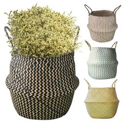 Opbergmanden Handgemaakte Bamboe Nordic Opvouwbare Wasserij Stro Rieten Rotan Zeegras Buik Tuin Bloempot Planter Mand 230613