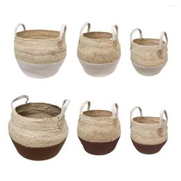 Paniers de rangement ménage pliable naturel jonc de mer tissé jardin fleur Vase suspendu panier avec poignée ventrale