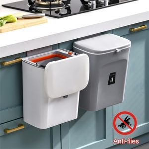 Storage Baskets Kitchen Wall-mounted Folding Trash Can Kitchen Cabinet Storage Hanging Trash Basket Creative Classification Hanging Trash Can 9L 220912