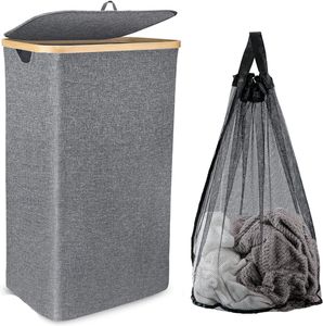 Paniers de Rangement Panier à Linge avec Couvercle 100L Grand Panier Pliable Sac Amovible et Étanche 230710