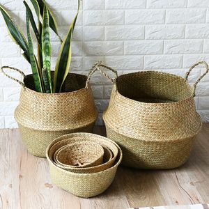 Opslagmanden Luanqi Wicker Basket speelgoed Organisator Vouw Rattan Seagrass Storage Basket Was Woven Mand Plant Flower Pot For Home Garden 230331