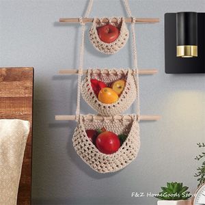 Cestas de almacenamiento Macrame Colgante de pared Cesta de frutas Hamaca Produce Juguete Cuerda de almacenamiento Colgador de plantas Bohemio Boho Decoración para el hogar Macetas decorativas 220912