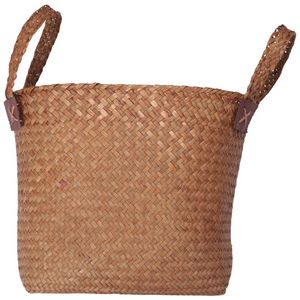 Paniers de Rangement Corbeille Ronde en Paille Naturelle Fait Main avec Poignée Orange 33X21X26cm 230310