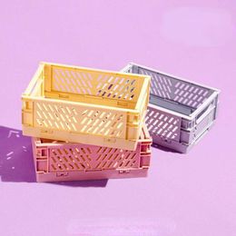 Opslagmanden Plastic opvouwbare opbergkrate Klapp doos Mand Stapelbare schattige make -up sieraden speelgoed dozen voor opbergdoos Organisator draagbaar