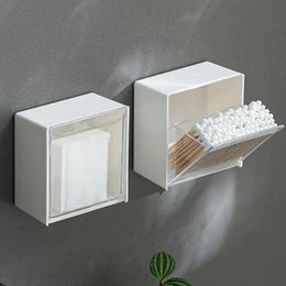 Opslagmanden Plastic wandmontage opbergdoos stofdichte badkamer organizer gebruikt voor katoenen wattenstaafje make -uplijm klein juwelier