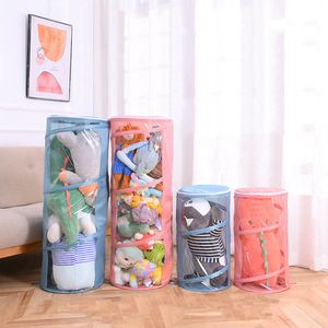 Storage Baskets Plush Doll Bucket Childrens Toy Basket Foldable Cylindrical Tube Dustproof Organizer Display 230613