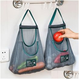 Paniers de rangement Sacs d'épicerie réutilisables portables Sac en maille lavable Sac de fruits et légumes Chaîne suspendue Organisateur de cuisine Sac à main HH589 Dhj9R