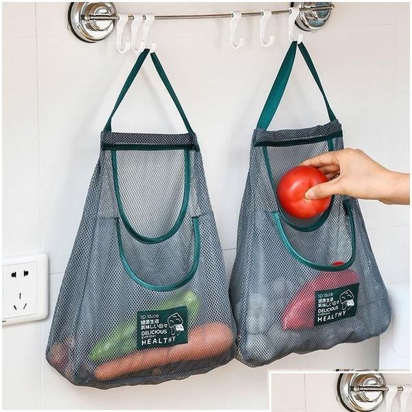 Paniers de rangement Sacs d'épicerie réutilisables portables Sac à mailles lavables Fruit Vegetable Shop Sanging Organizer Organisateur Handsbag HH589 D OT475