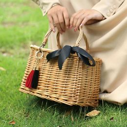 Opslagmanden landelijke stijl wilg draagbare mand handgeweven cosmetische orgnizer tas bloem handtas po prop decoratie