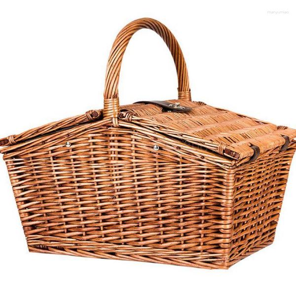 Cestas de almacenamiento The Cane Makes Up Portable Outdoor Picnic Basket Outing Camping Melon and Fruit Plate to Receive