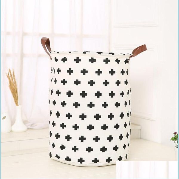 Paniers De Rangement Jouets Seau De Rangement Chambre D'enfant Stockages De Vêtements Panier Poignée Toile Simple Noir Blanc Décoration De La Maison Drop Deli Dhvkr