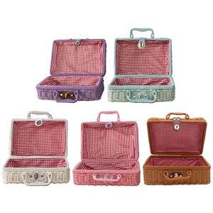 Paniers De Rangement Vintage Fourre-Tout Mallette De Rangement Portable À La Main En Rotin Tissé Boîte Pour Maquillage Voyage Pique-Nique Bagages Panier Titulaire Valise Divers 220912