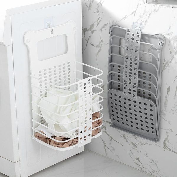 Paniers de rangement tenture murale panier à linge pliable en plastique jouet baril ménage sale fermer organisateur salle de bain sac de lavage