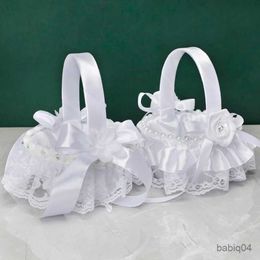 Paniers de rangement Panier de fleurs blanches pour filles, panier de mariage en dentelle pour mariée/enfants, tenue à la main, cérémonie de mariage, fête d'enterrement de vie de jeune fille, décoration DIY