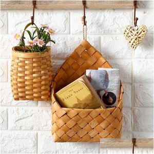 Opbergmanden Houten Mand Geweven Hangende Keuken Tuin Muur Bloem Fruit Groente Diversen Organizer Decor Drop Delivery Thuis Huis Dhxi3