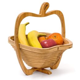 Cestas de almacenamiento Cesta de verduras de madera con mango Forma de manzana Fruta Plegable Ecológico Skep Fashion dh3003